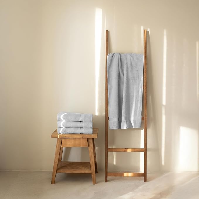 SALBAKOS 100% Turkish Cotton Bath Towel Set of 4 27x54 inch | Heirloom Quality | Hotel & Spa Collection | Soft, Super Absorbent, Long Lasting Bath Towels | Made in Turkey (Silver, 4 Bath Towels)