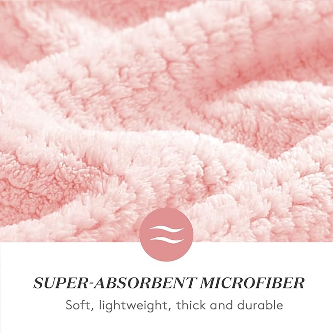YFONG Large Hair Towel Wrap for Women, Super Absorbent Microfiber Hair Towel for Curly Hair, Fast Drying Hair Turbans with Elastic,Hair Drying Towel Wrap for Hair Care 26.3" X 40" (Pink)