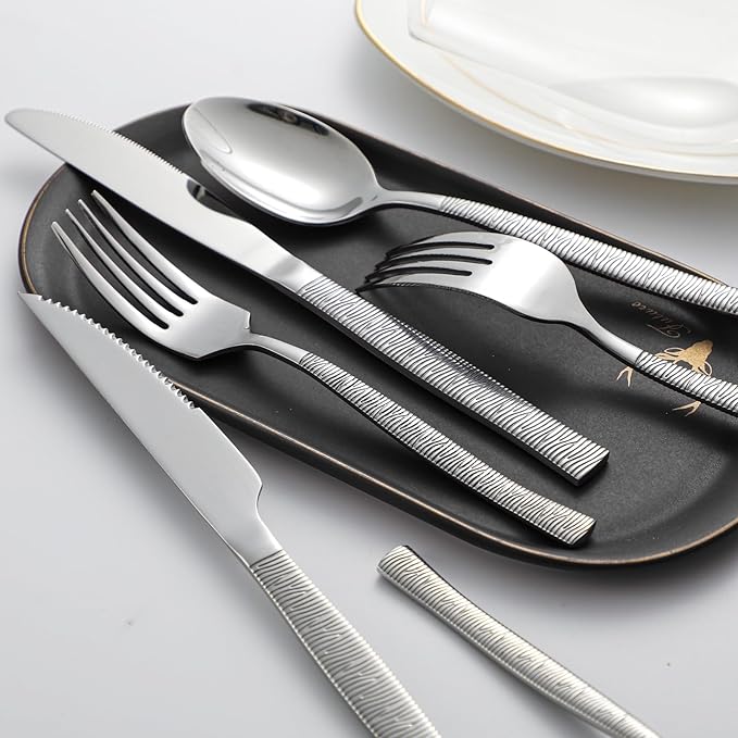 Silverware Set of 24 Stainless Steel Flatware Set with Steak Knives for 4,Tableware Cutlery Set for Home Kitchen Hotel Restaurant