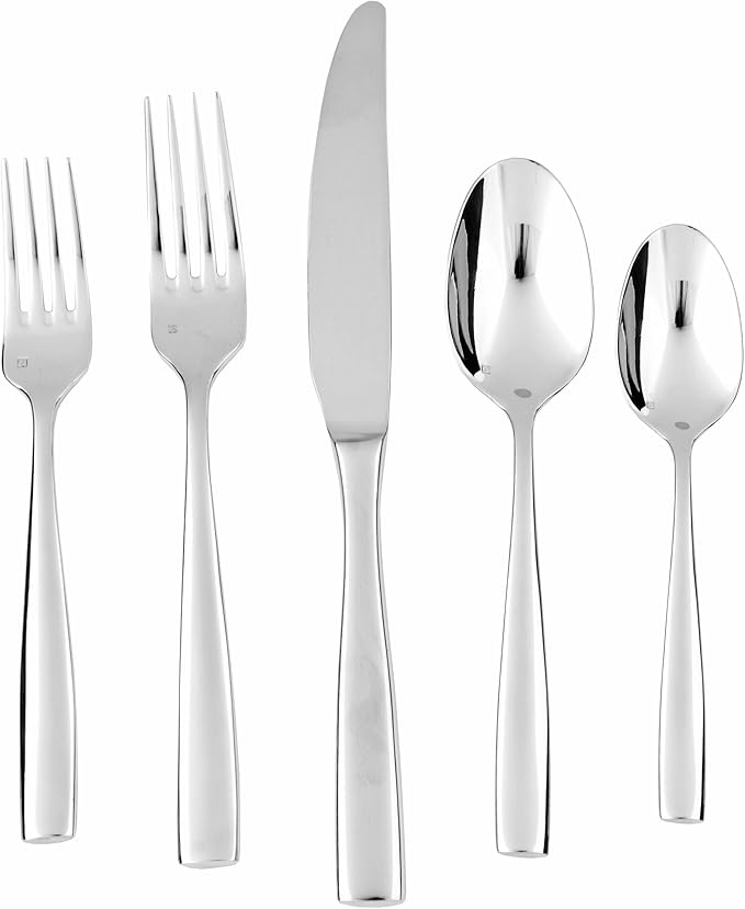 Fortessa Lucca 18/10 Stainless Steel Flatware Dessert/Oval Soup Spoon, Set of 12