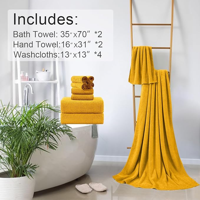 Hailea 8-Piece Yellow Bath Towels Set,2 Oversized Large Bath Towels Sheet,2 Hand Towels and 4 Washcloths - 600 GSM Soft Luxury Towel Set,Highly Absorbent Quick Dry Towel for Bathroom,Hotel and Spa
