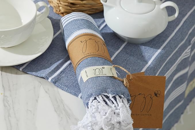 Turkish Hand Towels - Set of 2, 18" x 30" inches, Decorative Peshtemal Cotton Hand Towels for Kitchen, Bath, Guest, Face, Hair, Gym, Yoga, Dishcloth, Travel (Indigo)