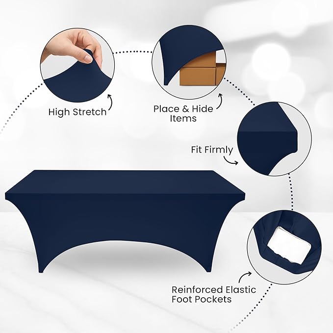 Utopia Kitchen 6ft Spandex Table Cloth Rectangle [1 Pack, Navy Blue] 200GSM Premium Stretch, Lycra, Washable and Wrinkle Resistant Table Cover Fitted for Event, Wedding, Banquet [72Lx30Wx30H Inch]