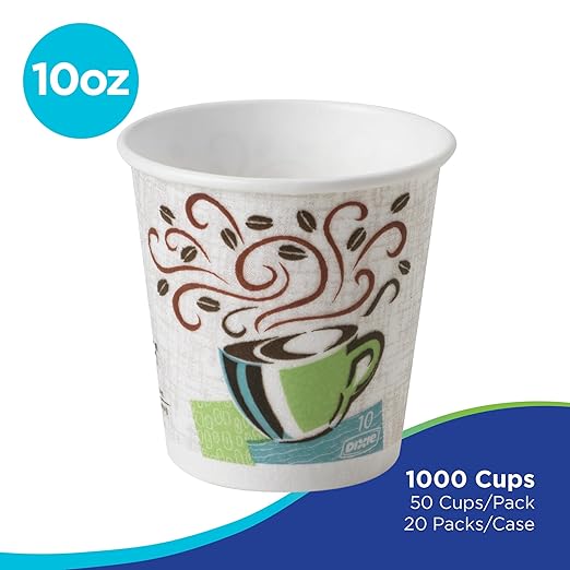 Dixie PerfecTouch 10 oz Paper Coffee Cups By GP PRO, Coffee Haze Design, 1000 Count (50 Disposable Cups Per Sleeve, 20 Sleeves Per Case), 92959