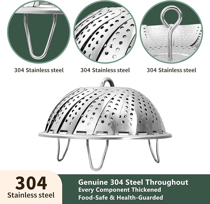 Steamer Basket for Cooking 304 Stainless Steel Entirely Thickened,Collapsible Steamer Insert for Pots, Fits Instant Pot/Skillets (6'' To 10'')