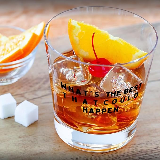 Whats the Best That Could Happen Whiskey Glasses 10 oz, Inspirational Gifts for Women Men, Motivational Quote Old Fashioned Rocks Glasses Cup for Drinking Scotch Bourbon Liquor