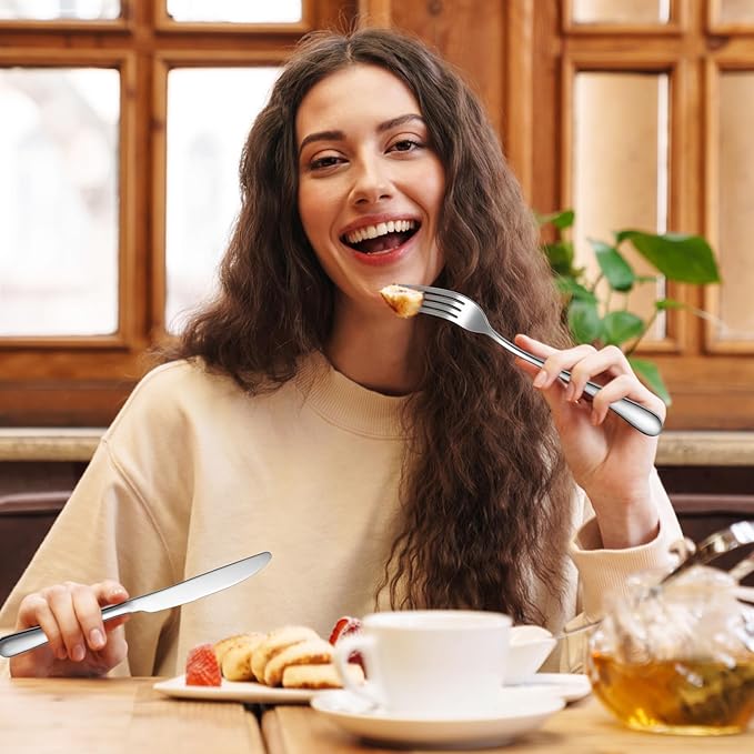 Nuenen 100 Pieces Stainless Steel forks and knives Dinner Flatware Set Tableware Cutlery for Butter Kitchen Restaurant, Dishwasher Safe(Silver,9.06 Inches, 8.07 Inches)