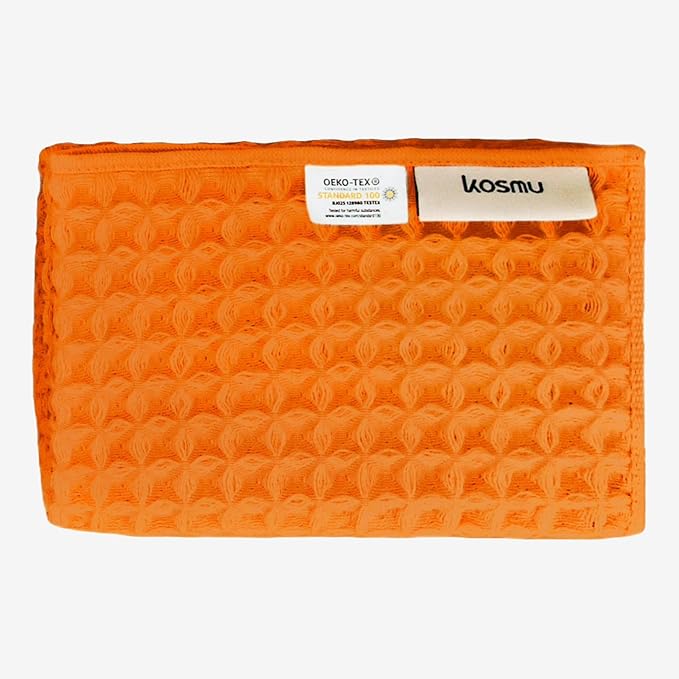 Luxury Organic Japanese Cotton Waffle Bath Towel | Thick, Absorbent, Quick Dry Bathroom Towels for Shower, Sauna, Onsen| Hotel & Spa Quality, Gift-Ready (Coral Orange, Face Towel, 16" x 16")