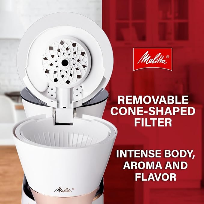 Melitta Vision 12-Cup Drip Coffee Maker, Automatic and Programmable, 96oz Capacity with 5-Pack Coffee Filters | White