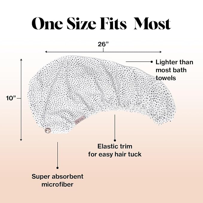 Kitsch Microfiber Hair Towel Wrap for Women - Microfiber Towel, Super Absorbent, Quick Dry, Anti-Frizz - for Long and Short Hairs, Turbans for Women, Wet and Curly Hair Wrap - Micro Dot