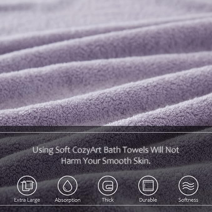 COZYART Lavender Luxury Bath Towel Set, Turkish Cotton Hotel Towel Bulk for Bathroom, Thick Bathroom Sets of 6 Pcs with 2 Large Bath Towels, 2 Hand Towels, 2 Washcloths, 650 GSM.