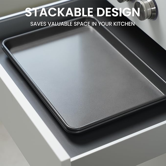 LISI 15" x 10" Jelly Roll Pans (2 Pack), Nonstick Carbon Steel Baking Sheets for Cookies, Pastries, Brownies & Roasting, Heavy-Duty Bakeware Set