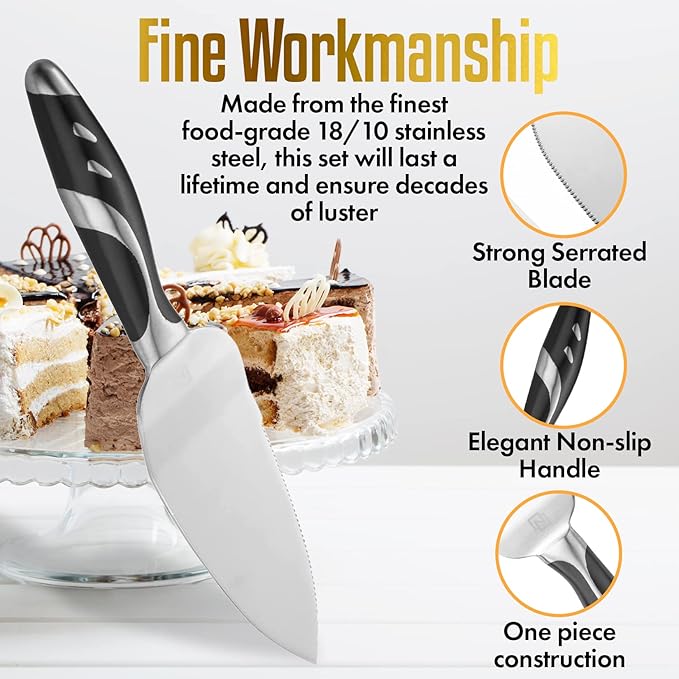 Cake Knife and Server Set, Cake Cutter and Pie Spatula, Cake Server and Knife Set of 2 with Non-Slip stainless steel, Cake Cutting Set for Wedding Cake, Birthdays, Anniversaries, and Parties