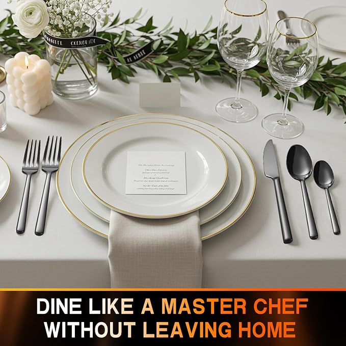 40-Piece Black Silverware Set, Heavy-Duty Stainless Steel Black Flatware Set for 8, Cutlery Set with Modern Round Handle, Mirror Polished Utensils Set, Dishwasher Safe