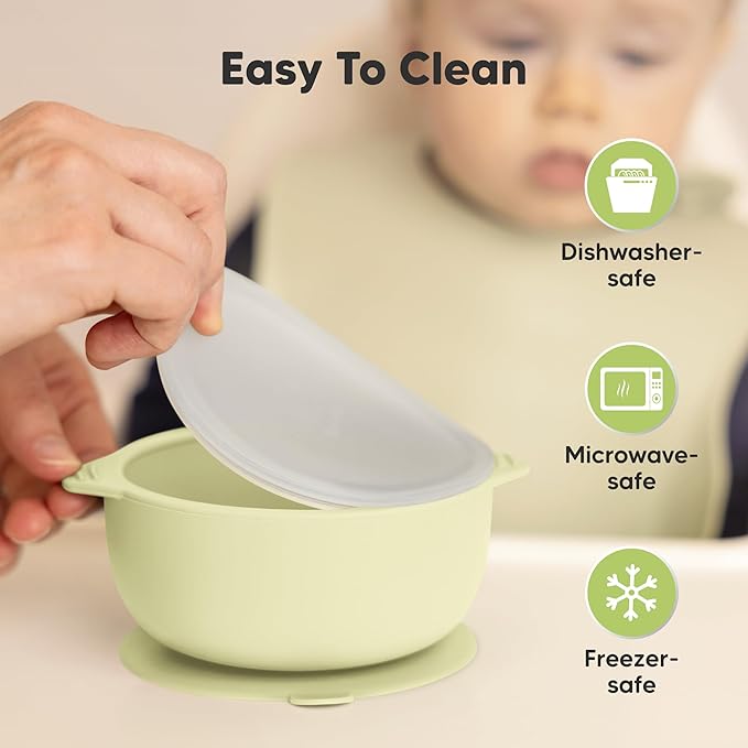 KeaBabies 2-Pack Baby Bowls with Suctions, Lids - Silicone Toddler Suction Bowls for Baby Boy, Girl, Kids, Food Grade Silicone, BPA-Free, Dishwasher Safe, Toddler Eating Essentials (Pastel Sky)