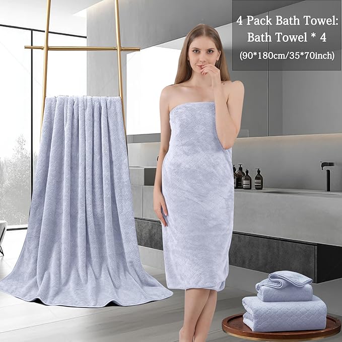 4 Piece Extra Large Bath Towels 35x70 Inches - Luxury 600 GSM Oversized Bath Sheet Towel,Ultra Soft Microfiber - Quick Dry,Highly Absorbent Shower Towels Spa Hotel Bathroom Towel Set (Light Purple)
