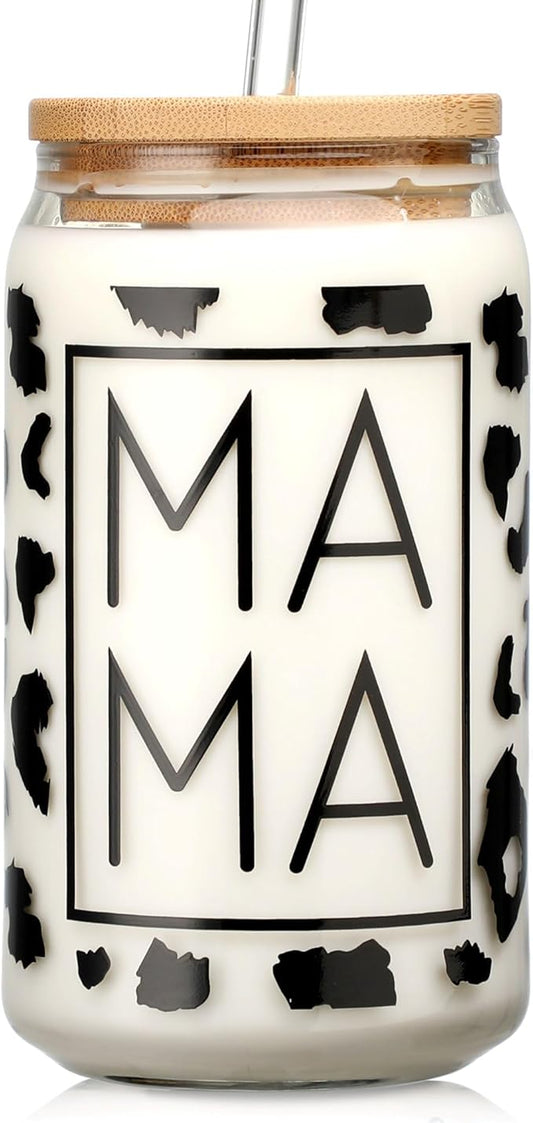 Mama Cup Gifts from Daughter Son, Mothers Day Christmas Gifts for Mama, Personalized Birthday Gift for Mother, Thank You Gift Ideas for Mom, New Mom for Women - 16 oz Iced Coffee Glass Cup