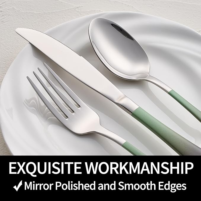 20-Pieces Color Silverware Sets for 4,Green and gray Handle Stainless Steel Cutlery Set, Include Forks Spoons and Knives Set, Dishwasher Safe Utensil Sets for Home Restaurant