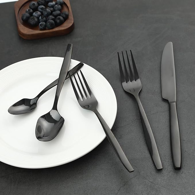 Black 40-Piece Silverware Set,Stainless Steel Flatware Utensils Cutlery Set for 8,Including Steak Knife Fork and Spoon,Dishwasher Safe,Modern Tableware for Home & Dining