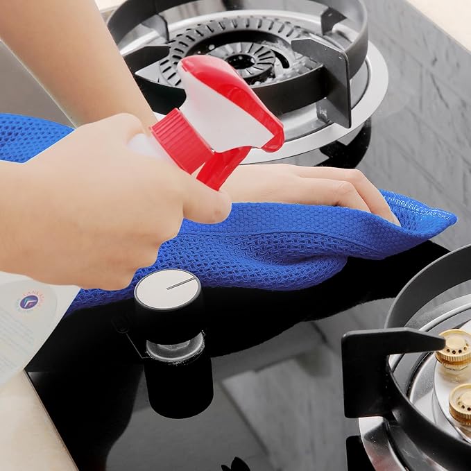 Homaxy 100% Cotton Waffle Weave Kitchen Dish Towels, Ultra Soft Absorbent Quick Drying Cleaning Towel, 13 x 28 Inches, 6-Pack, Blueberry