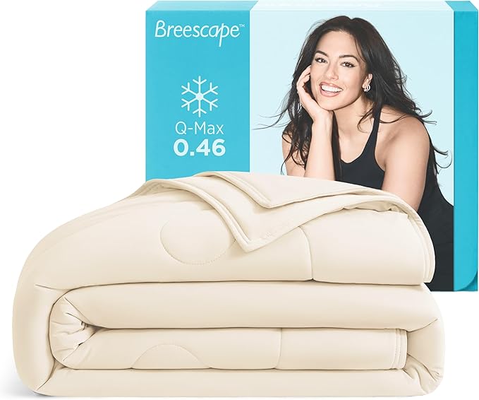 Breescape Cooling Comforter Twin Size - BlendTek™ Q-Max>0.46 Tech, Breathable Blanket for Hot Sleepers & Night Sweats Relief, Premium Lightweight Summer Bedding, 72x96 Inches, Ivory