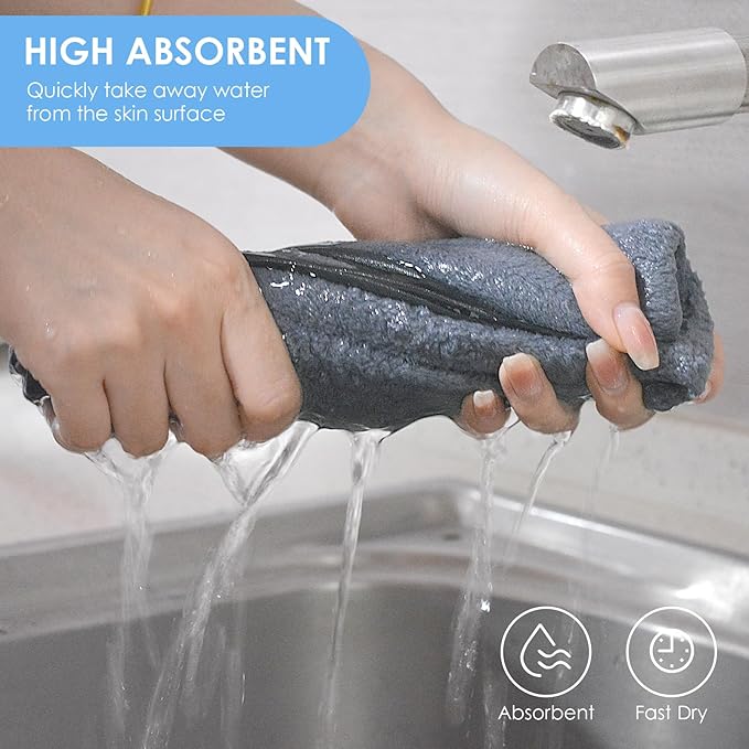 VIVOTE Microfiber Hand Towel, Super Soft & Absorbent Hand Towels with Hanging Loop, Quick Dry Kitchen Hand Towels,Durable Drying Hand Towel for Bathroom, 2 Pieces Grey, 40 x 40 cm