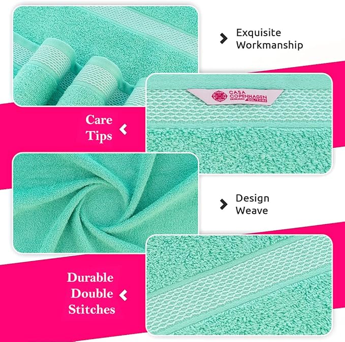 CASA COPENHAGEN Solitaire Mix 6 Pieces Towel Set- Grey Violet + Aqua Blue, 600 GSM 2Bath Towel 2Hand Towel 2Washcloth, Designed in Denmark Made of Soft Egyptian Cotton for Bathroom, Kitchen & Shower