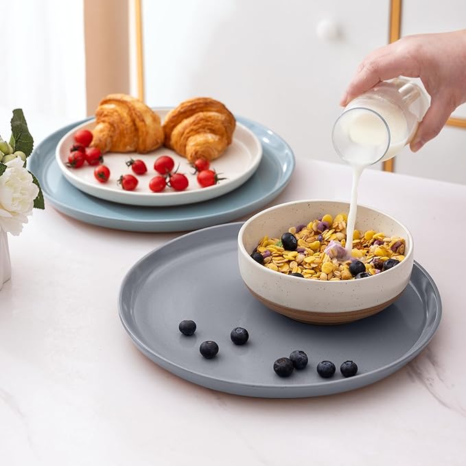 AmorArc Ceramic Dinnerware Sets for 4, 12 Pieces Handpainted Plates and Bowls Set with Rustic Terracotta Underside, Scratch Resistant Stoneware Dishes Set, Dishwasher & Microwave Safe, Multi-Color