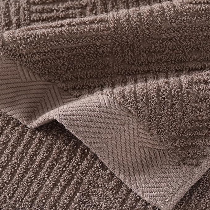sense gnosis Chocolate Washcloth Set of 6 Premium 100% Cotton Herringbone Striped Weave Ultra Soft Highly Absorbent Washcloths Towel for Bathroom 13 X 13 Inch