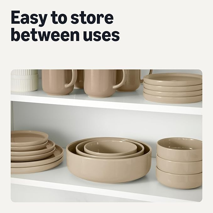 Amazon Basics Glazed Stoneware Appetizer Plates, Ceramic 4-Piece Set, Microwave and Dishwasher-Safe, 6.7 in., Linen Gray