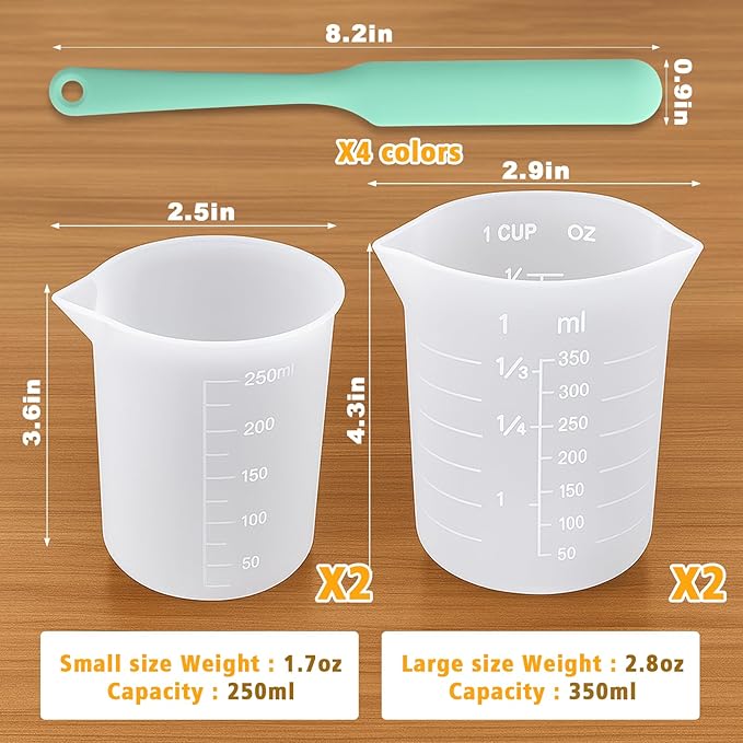 Palksky Silicone Chocolate Melting Cup Set with 4 Silicone Measuring Cups (250ml & 350ml) and 4PCS Heat-Resistant Jar Spatulas, Non-Stick Baking Tools for DIY Chocolate, Butter & Cream Mixing