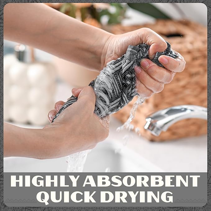 4 Pack Boho Bathroom Hand Towel 14 x 30 Inch 100% Turkish Cotton Decorative Boho Kitchen Hand Towel Farmhouse Bathroom Decor Set Absorbent Soft Guest Tea Gift(Black,White)