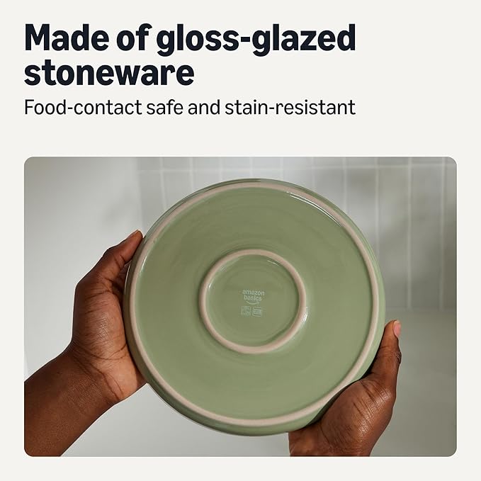 Amazon Basics Glazed Stoneware Salad Plates, Ceramic 4-Piece Set, Microwave and Dishwasher-Safe, 8.3 in., Olive