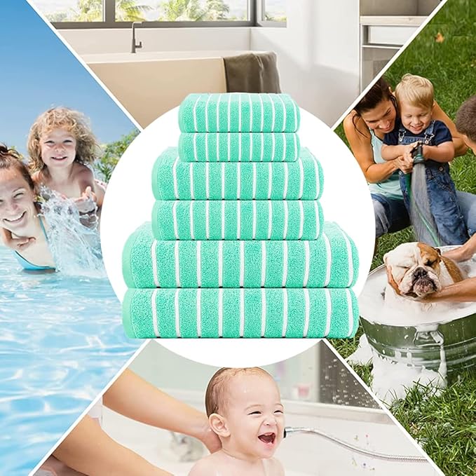CASA COPENHAGEN Ecstatic 6 Pieces Towel Set- Aqua Blue, 600 GSM 2 Bath Towel 2 Hand Towel 2 Washcloth, Designed in Denmark Made of Soft Egyptian Cotton for Bathroom, Kitchen & Shower