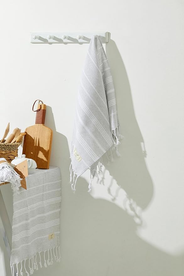 Hand Towels - Set of 2, 18" x 30" inches, Turkish Cotton, Decorative Peshtemal Hand Towels for Kitchen, Bath, Guest, Face, Hair, Gym, Yoga, Travel (Light Grey)