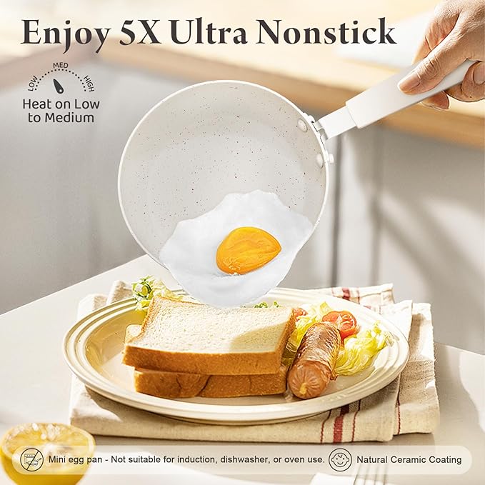 25 Pcs Pots and Pans Set Non Stick Ceramic Cookware Set, Healthy Non Toxic Kitchen Cookware with Mini Egg Pan, Large Capacity, Induction Compatible, PFAS/PTFE/PFOA/PFOS Free, Cream White