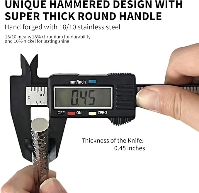 18/10 Stainless Steel Flatware Set Hand Forged Silverware Set Cutlery Set Round Hammered Handle Mirror Finished Heavy Duty 10 Pieces Service for 2