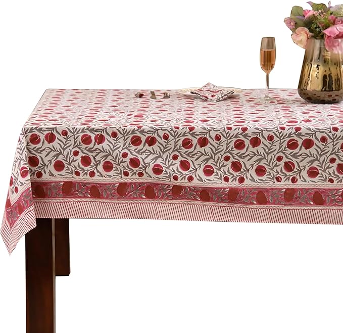 Ridhi Sangria Red Hand Block Print Cotton Rectangle Tablecloth 102" x 48" inches Reusable Table Cover Decorative Everyday Use for Dining, Farmhouse, Home, Party, Festive, Wedding, Fall