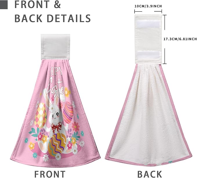 Easter Bunny Hanging Dish Towels Set of 2 Pink Rabbit Eggs Kitchen Towels with Loop Happy Easter Hand Tie Towel Spring Floral Soft Absorbent Tea Towel for Bathroom Kitchen Laundry Room