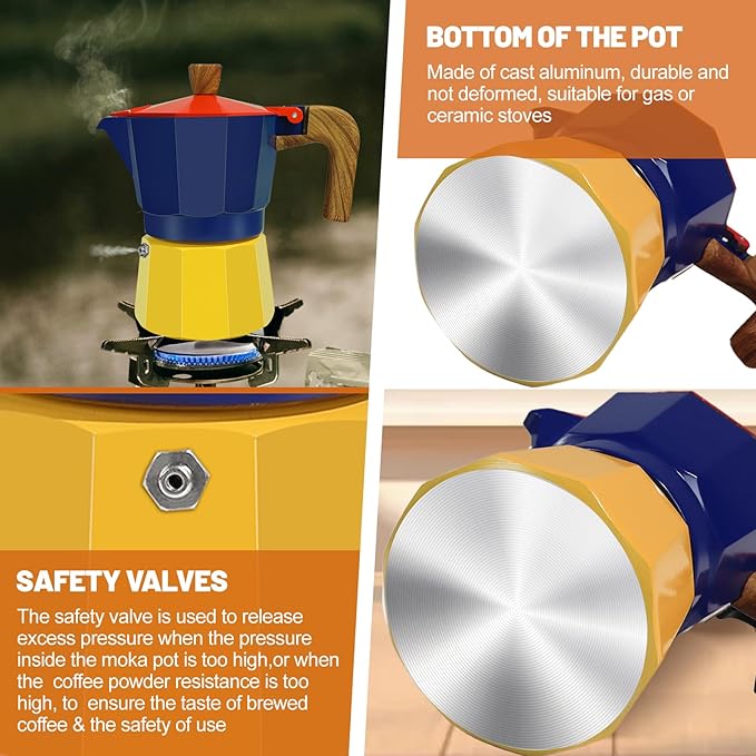 3 Cup Aluminum Espresso Stovetop Moka Pot Express Coffee Maker Percolator Italian Classic Mocha Coffee Machine for Italian and Cuban Cafe Brewing for Home & Camping 150ml 5oz