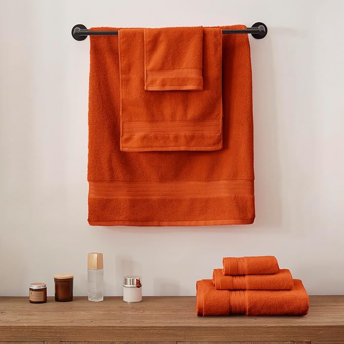 COZYART Orange Bath Towels for Bathroom 2 Pcs, 27x54 Cotton Bath Towel Set Super Soft Highly Absorbent Durable 650 GSM Shower Towels for Daily Use