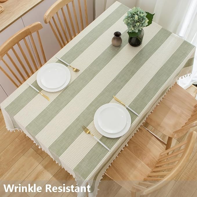 TruDelve Cotton Tablecloth Rectangle Table Sage Green Striped Tablecloths Oblong Boho Tablecloth 8 Foot Table Cloths for Rectangle Tables (98"x55", Green)