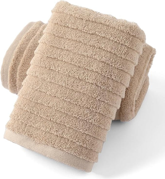 sense gnosis Super Soft Jacquard Luxury Hand Towel Stereoscopic Ladder Striped 100% Cotton Absorbent Decorative Hand Towel for Bathroom 13 x 29 Inch (Khaki, 2 Pack)