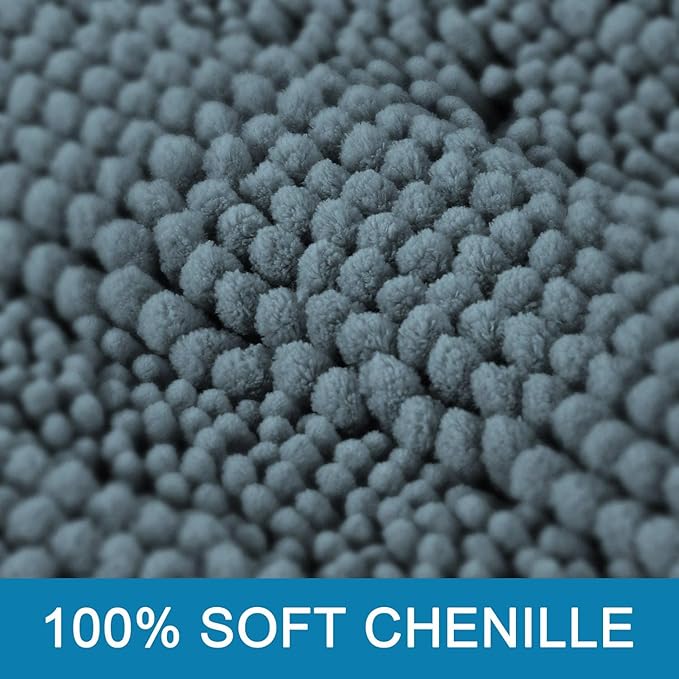 H.VERSAILTEX 2 Piece Bathroom Set - Absorbent Chenille Bath Mats & Non-Skid Machine Washable Rugs (Stone Blue, 47 x 17 Plus 17 x 24 - Inches)