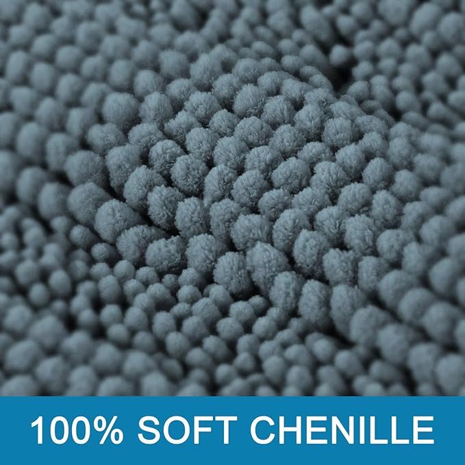 H.VERSAILTEX Bathroom Rugs Bath Rug Set 2 Piece Bathroom Contour Rug Toilet Mat Sets Non Slip Contour Bath Rug Set Ultra Thick Water Absorbent Striped Washable(20" x 32" Plus 20" x 20" U, Stone Blue)