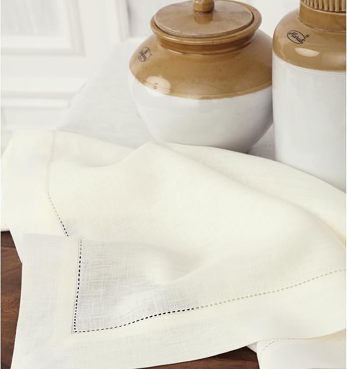 Solino Home Linen Ivory Table Runner 90 Inches Long - 100% Pure Linen Hemstitch 14 x 90 Inch Table Runner for Dining, Holiday, New Year - Classic Hemstitch