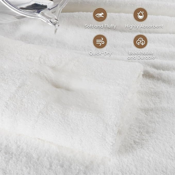 SEMAXE White Bath Towels Set of 4, 100% Cotton Luxury Bathroom Towels, Soft, Absorbent, and Quick-Drying, 55"x27", Perfect for Hotels, Gyms, and Spas