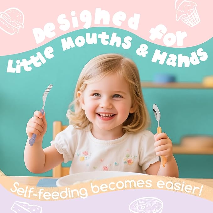 Stainless Steel Travel Kid Cutlery Set with Portable Case, Safe Toddler Spoon and Fork Set for Self-Feeding, Ideal Toddler Utensil Set for School Lunch, Travel, & Outdoors, Dishwasher Safe (Purple)