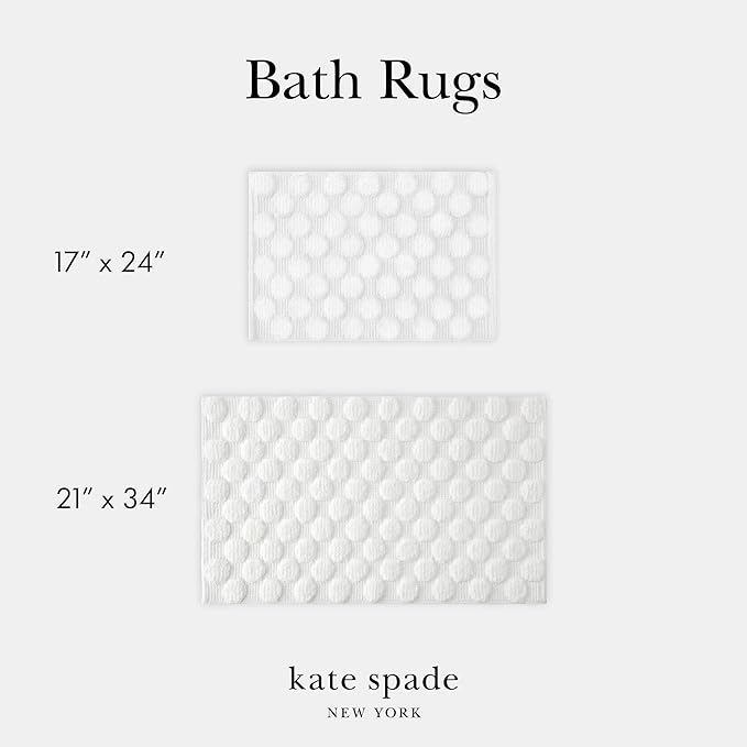 Kate Spade New York Dotted Woven Bath Rug, 17 in x 24 in, Absorbent Bath Mat, Slip Resistant, Made from 100% Cotton, Machine Washable, Marshmallow White