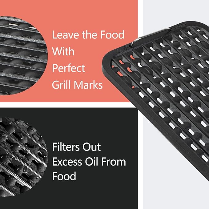 Cusimax Non-stick Perforated Grill Pan, Stove Top Grill Plate, Cast Aluminum Grill Plate for Electric Indoor Grills/Outdoor BBQ, Dishwasher Safe (14.96" x 8.66)
